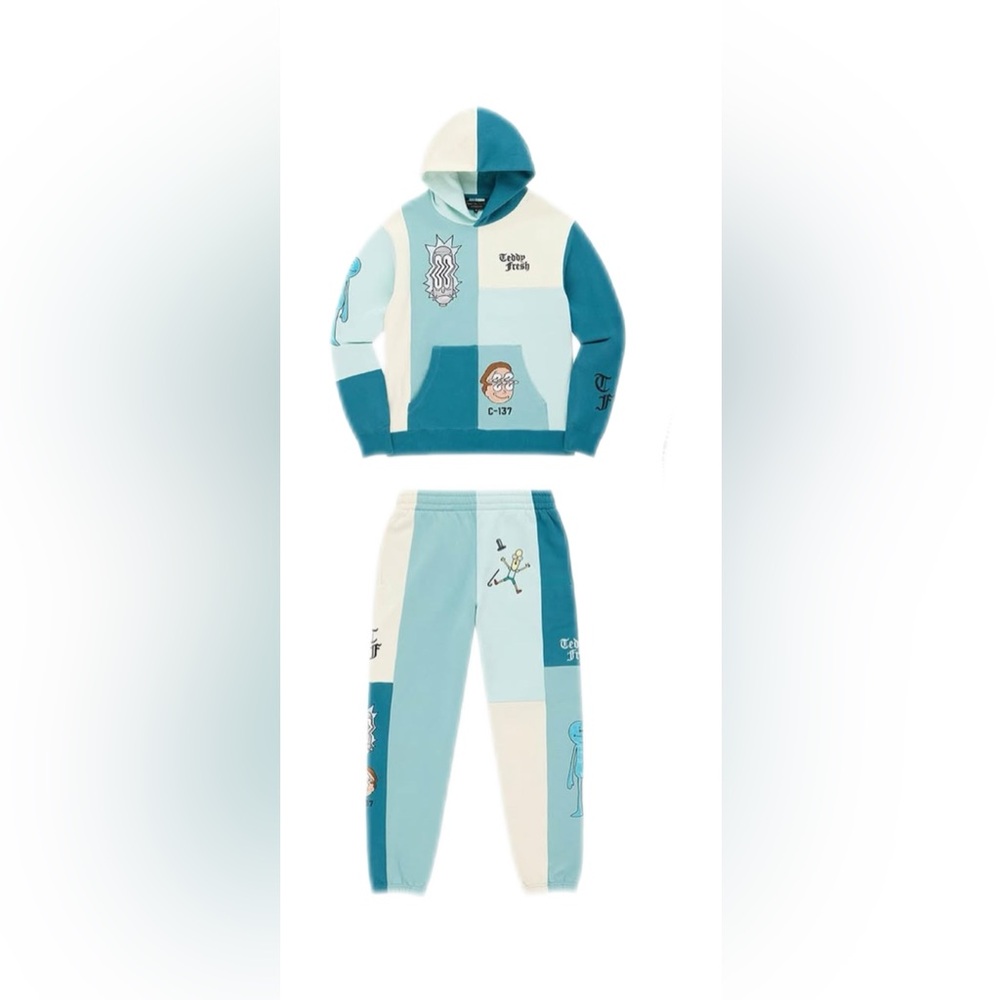 RARE Teddy Fresh x Rick and Morty Colorblock Tracksuit Hoodie & Joggers Size 2XL